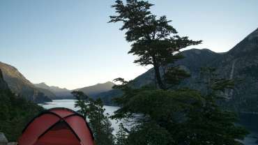 Tienda de campaña en un campamento en el bosque.